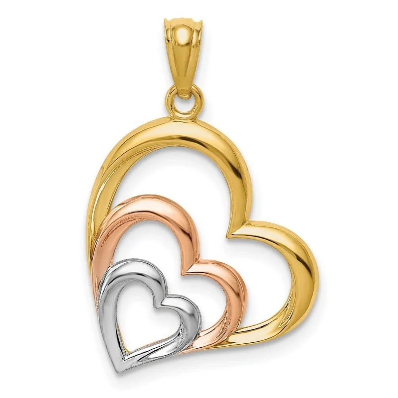 Brushed gold necklaces-Curata 14k Two-tone Gold 18" Rhodium Plated Hearts Pendant Necklace