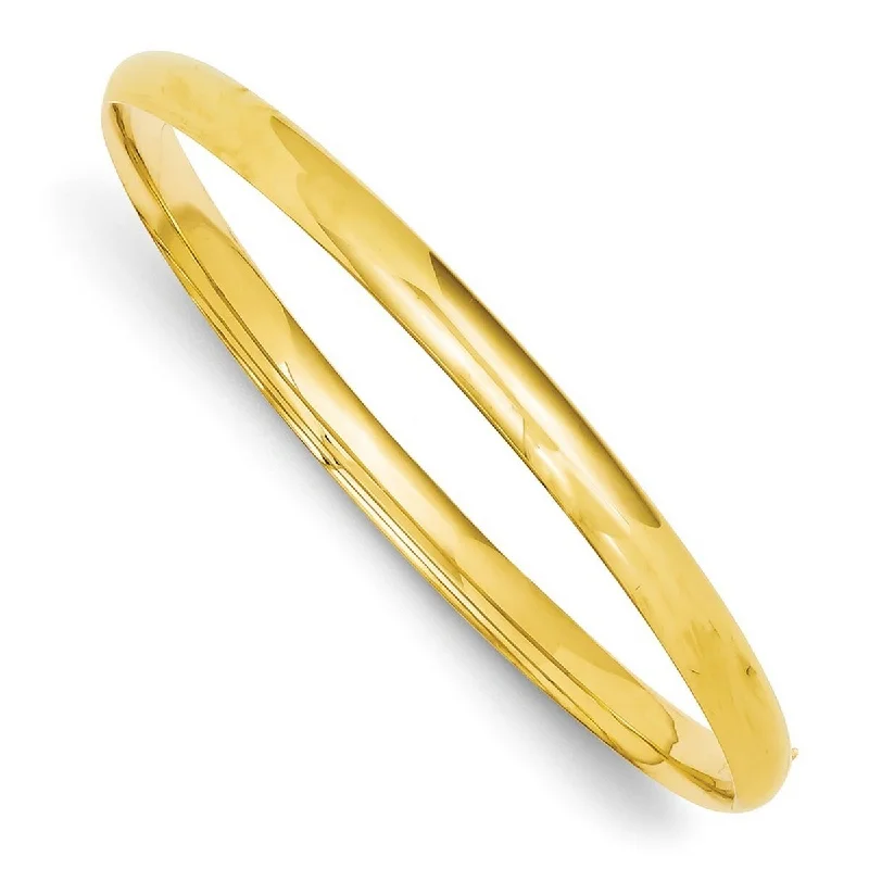 Tide shape bangles-Curata 14k Yellow Gold Hollow Safety bar 5mm Oversize High Polished Hinged Bangle Bracelet