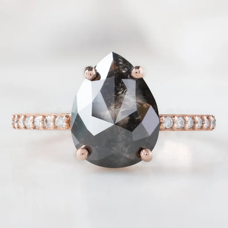 Woven cord engagement rings-The Willow Ring | 2.01ct Pear Black Diamond in 14K Rose Gold