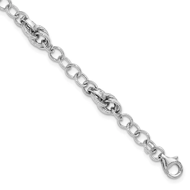 Rose motif bangles-Curata 14k White Gold Polished and Textured Fancy Link Bracelet 7.75 Inch