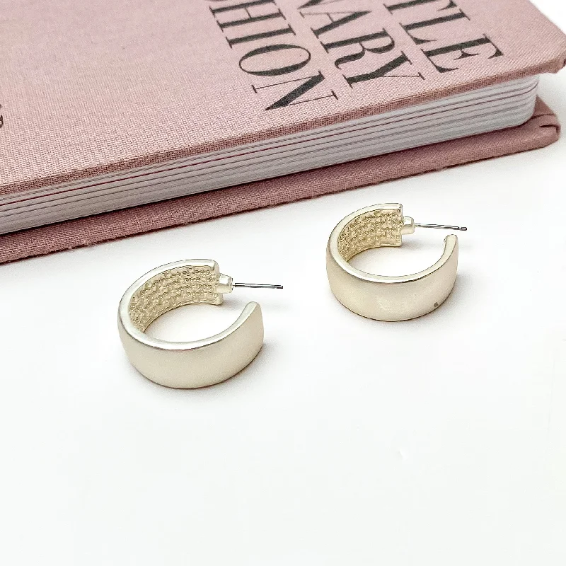 Subtle drop earrings-Silver Tone Small Hoop Earrings With a Textured Inside