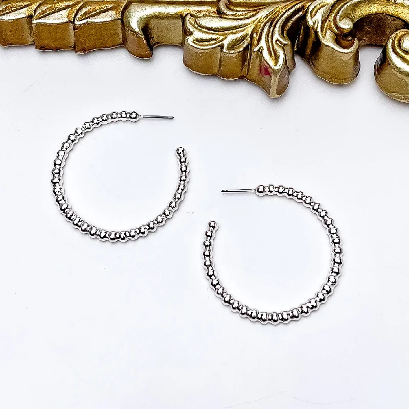 Morganite earrings-Silver Tone Connecting Beads Hoop Earrings