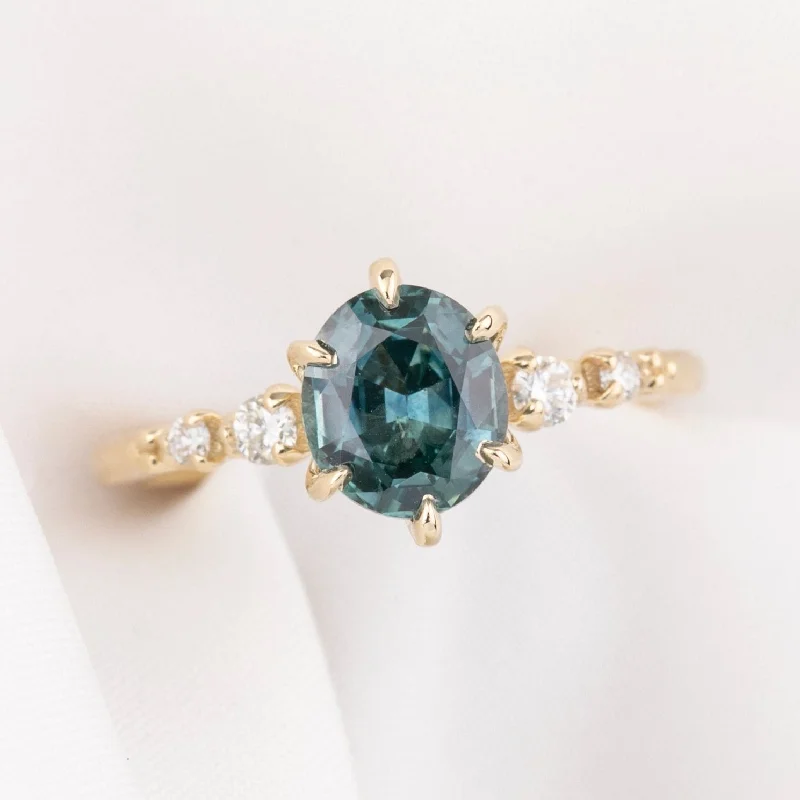 Crystal-wrapped engagement rings-Estel Fleur Six Prongs Ring 1.84ct Blue Oval Montana Sapphire, 14K Yellow Gold (One of a kind)