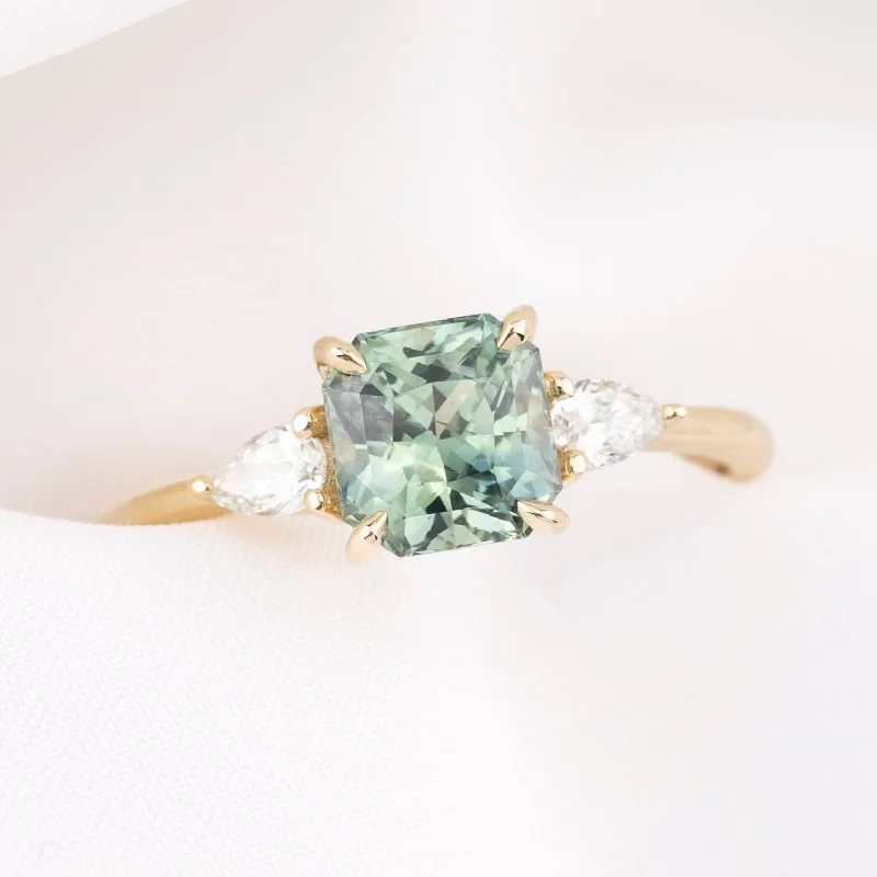 Citrine stone engagement rings-Olivia Ring 1.79ct Parti Blue Green Srilanka Sapphire, 14k Yellow Gold (One of a kind)