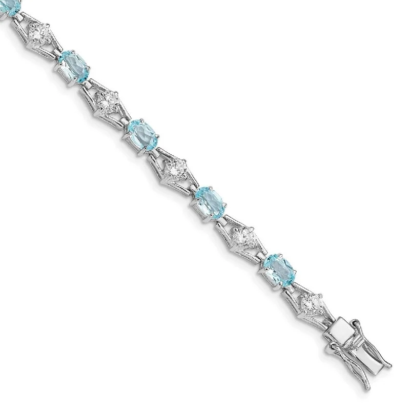 Faith charm bangles-Curata 925 Sterling Silver Polished Box Catch Closure Blue Topaz and CZ Cubic Zirconia Simulated Diamond Bracelet 7 Inch Box