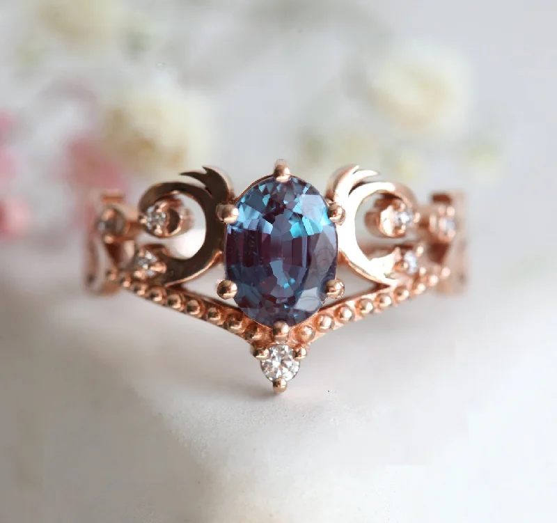 Secure clasp engagement rings-Naira Oval Alexandrite Ring