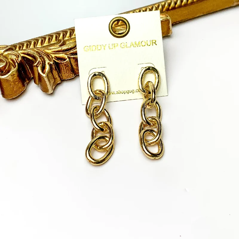 Aged brass earrings-Gold Tone Chain Dangle Earrings