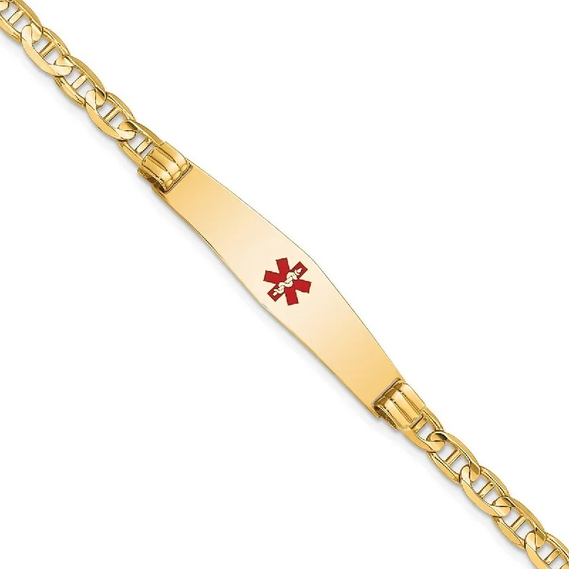 Hawk feather bangles-Curata 14k Yellow Gold 8.5mm Engravable Medical Red Enamel Anchor ID Bracelet