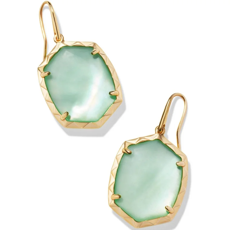 Ruby stud earrings-Kendra Scott | Daphne Gold Drop Earrings in Light Green Mother of Pearl