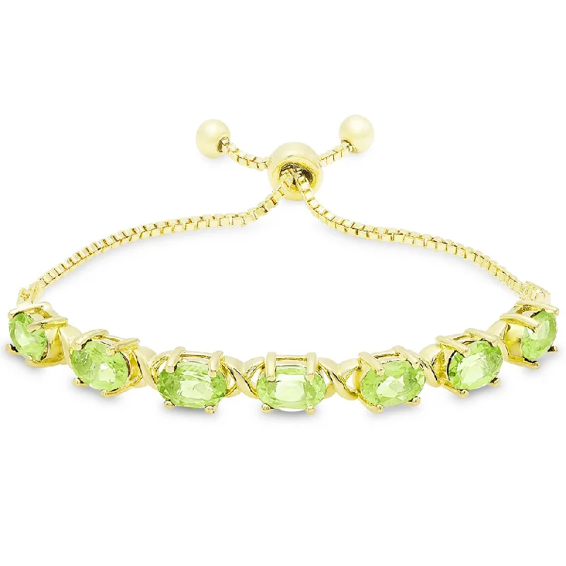 Oval gem bangles-Dolce Giavonna Gold Overlay Oval Peridot XO Link Adjustable Slider Bracelet