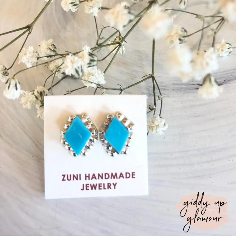 Alloy metal earrings-Zuni | Zuni Handmade Diamond Shape Turquoise Stud Earrings