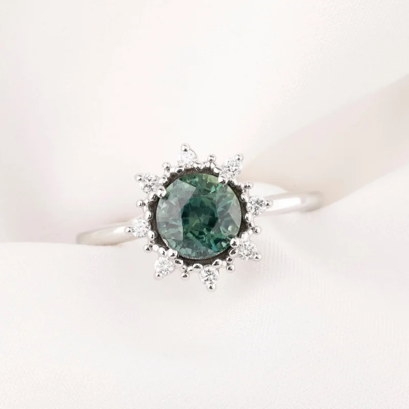 Heart gem engagement rings-Victoria Ring 1.69ct Green Montana Sapphire, 14k White Gold (One of a kind)