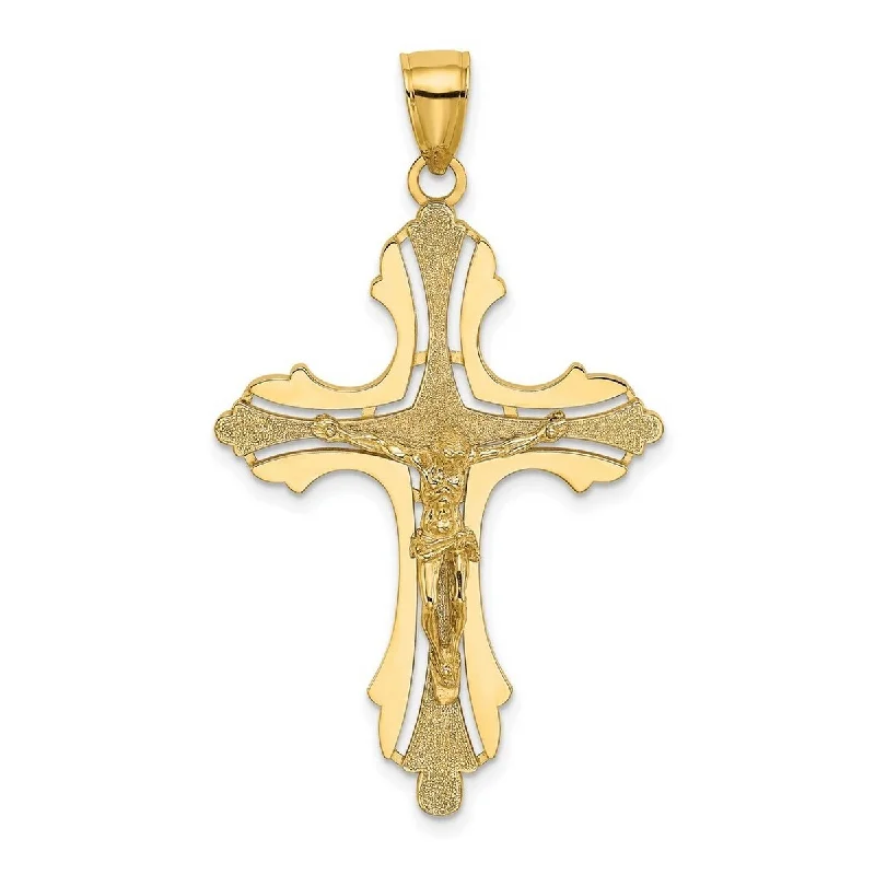 Multi-birthstone necklaces-Curata 14k Yellow Gold Large Textured Outlined Crucifix Cross Pendant Necklace 28mm x 43mm