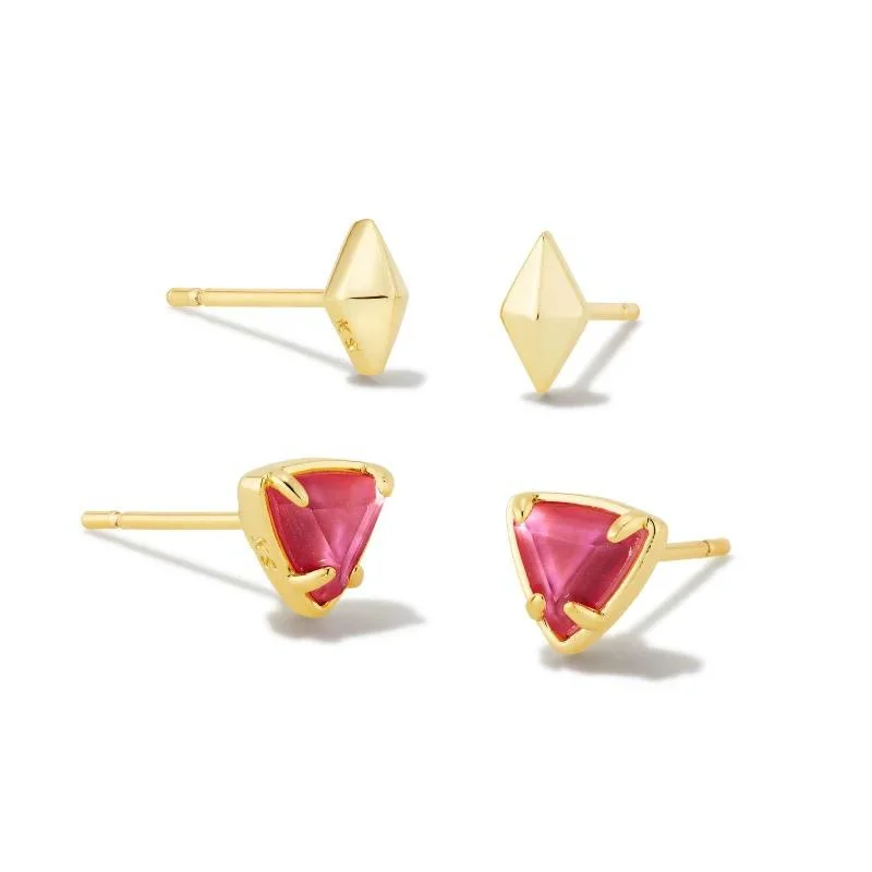 Playful pair earrings-Kendra Scott | Greta Gold Stud Earrings Set of 2 in Magenta Illusion