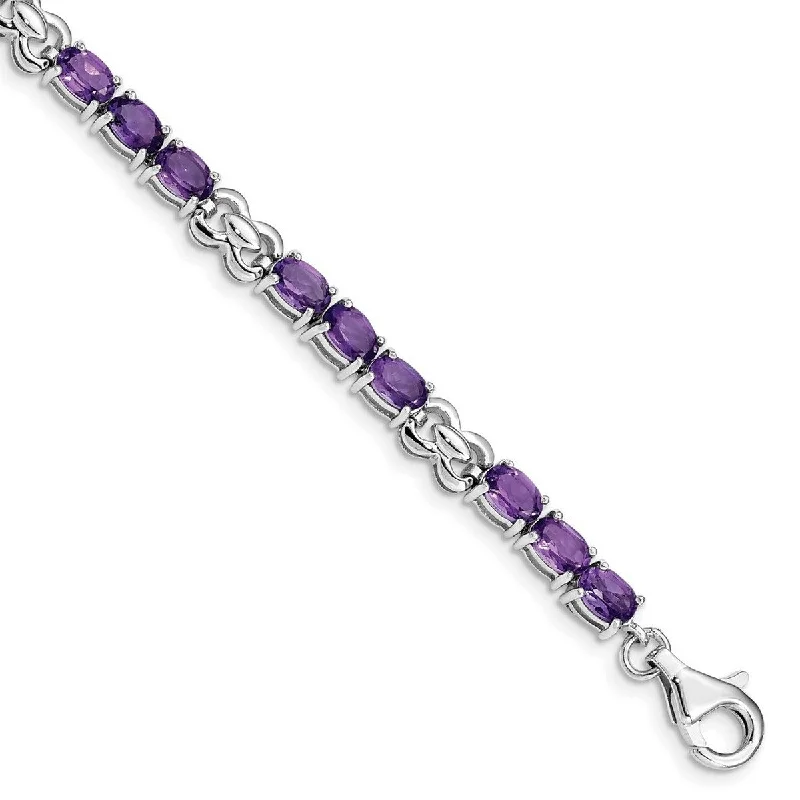 Tight clasp bangles-Curata 925 Sterling Silver Polished Fancy Lobster Closure Amethyst Bracelet