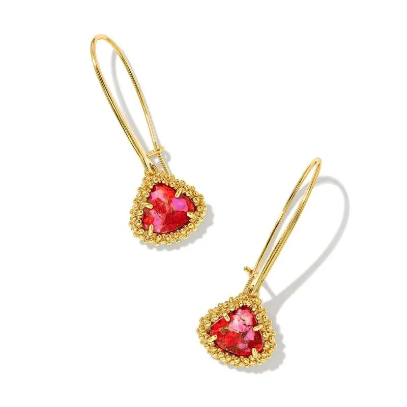 Topaz stud earrings-Kendra Scott | Framed Kendall Gold Wire Drop Earrings in Bronze Veined Red and Fuchsia Magnesite