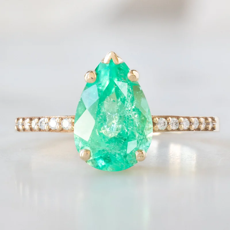 Vintage lock engagement rings-The Willow Ring | 1.47ct Pear Emerald in 14K Yellow Gold