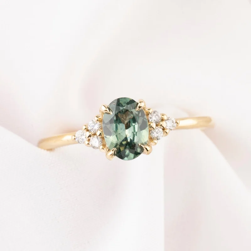 Cedar grain engagement rings-Teresa Ring 0.88ct Light Blue Green Montana Sapphire, 14k Yellow Gold (One of a kind)