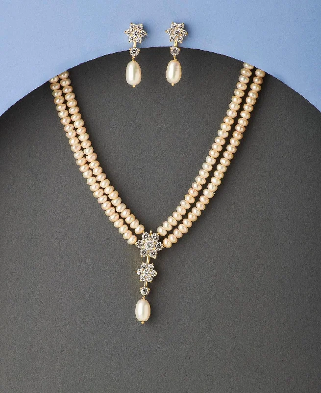 Onyx drop necklaces-Floral Real Pearl Necklace Set