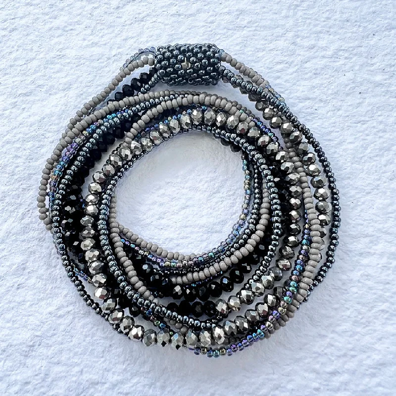 Vine braid necklaces-Shine On Wrap Bracelet/Necklace - Black/Gray, Guatemala