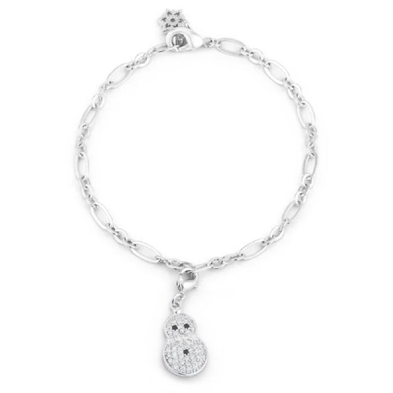 Gem strand bangles-Snowman 0.2Ct Cz Rhodium Holiday Charm Bracelet - 7.5" Length