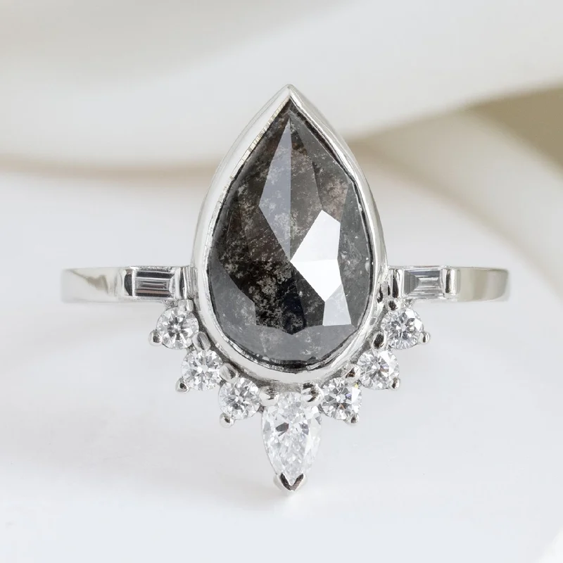 Hawk feather engagement rings-The Posy Luxe | 2ct Rose Cut Black Diamond in 18K White Gold