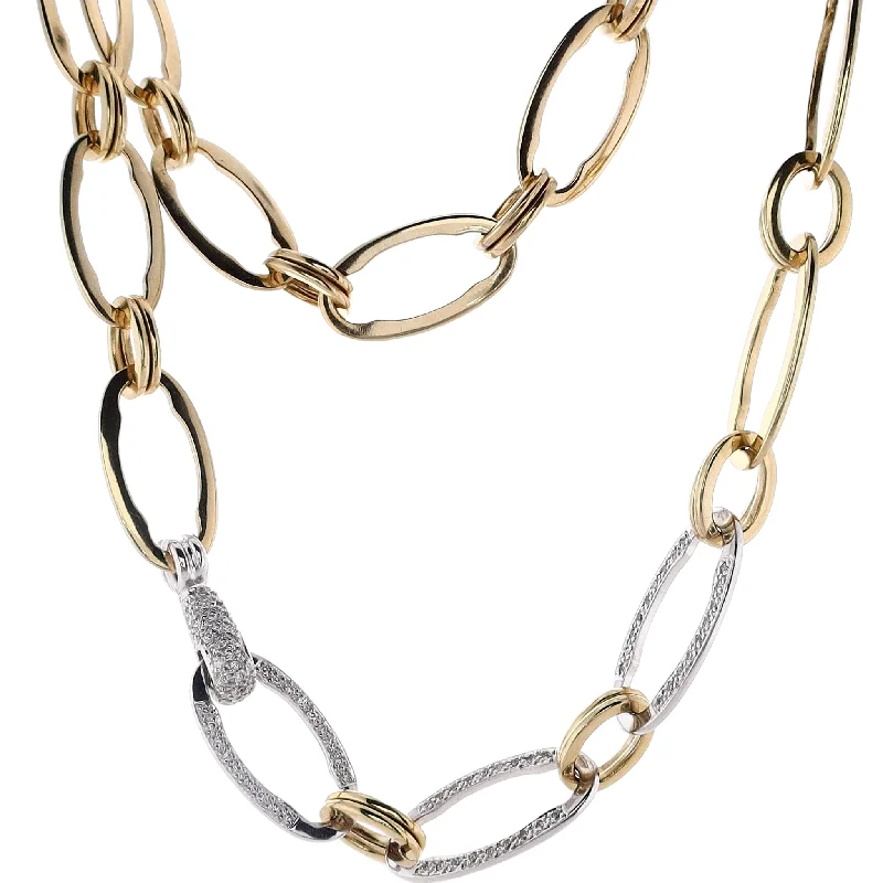 Quirky bead necklaces-Estate 18 Karat two-Tone Large Oval Link Diamond Necklace