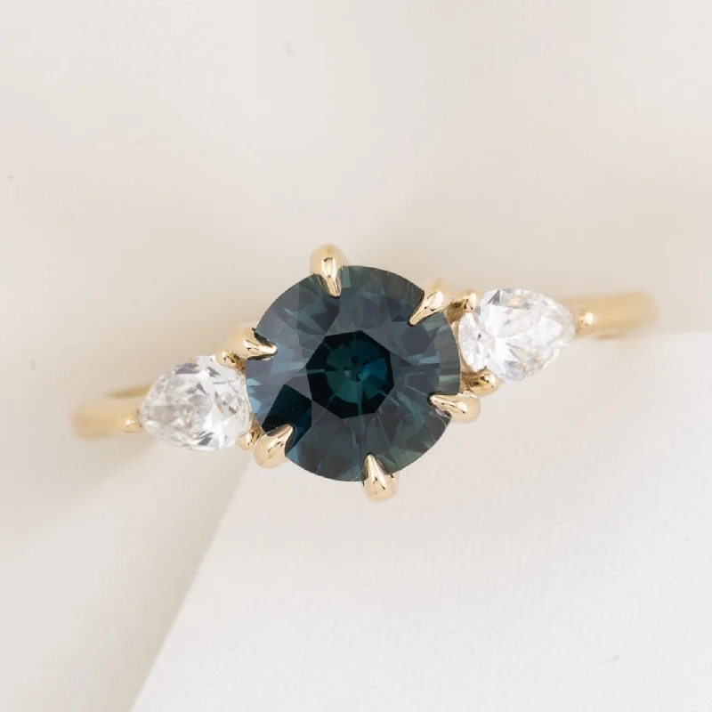 Tide shape engagement rings-Claire Ring 1.55ct Teal Blue Australian Sapphire, 14k Yellow Gold (One of a kind)