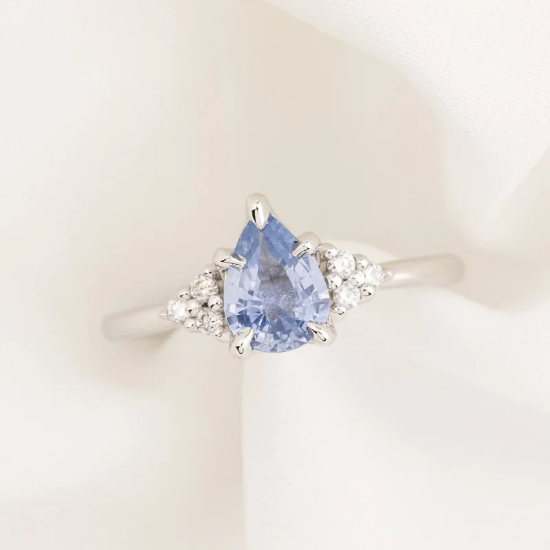 Glittering crystal engagement rings-Teresa Ring 1.06ct Blue Madagascar Sapphire, 14k White Gold (One of a kind)