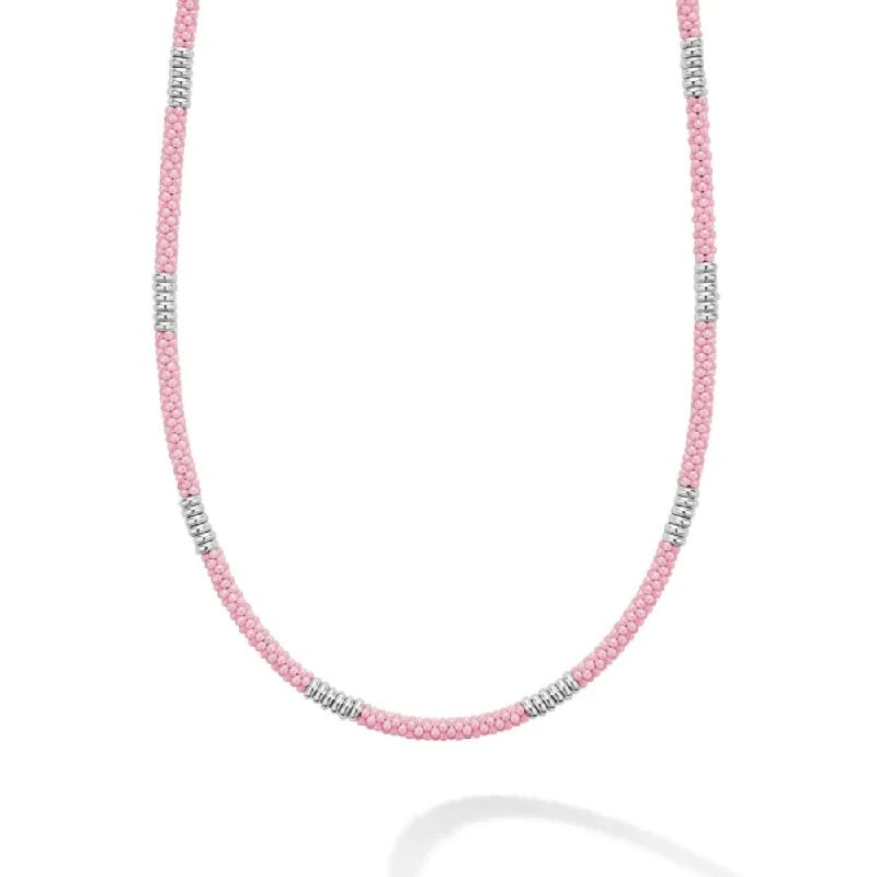 Cosmic charm necklaces-Lagos Pink Caviar Silver Station Ceramic Beaded Necklace, 3mm