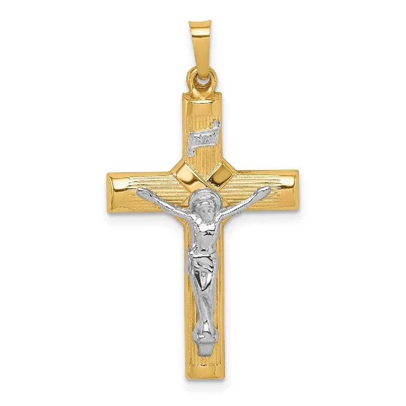 Bold art necklaces-Curata 14k Two tone Gold Hollow Fleur de lis Crucifix Cross Necklace