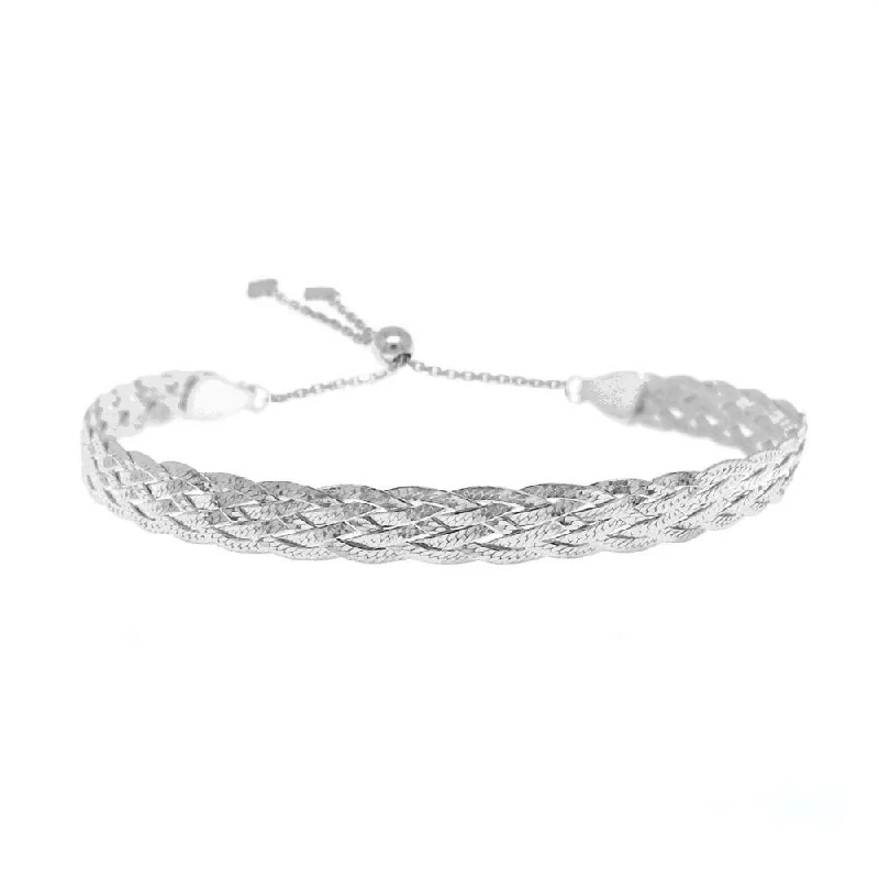 Vine carved bangles-925 Sterling Silver Braided Herringbone Adjustable Bracelet