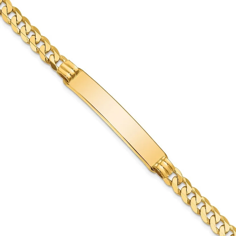 Hawk motif bangles-Curata 10k Yellow Gold 7.5mm Engravable Flat Curb Link ID Bracelet