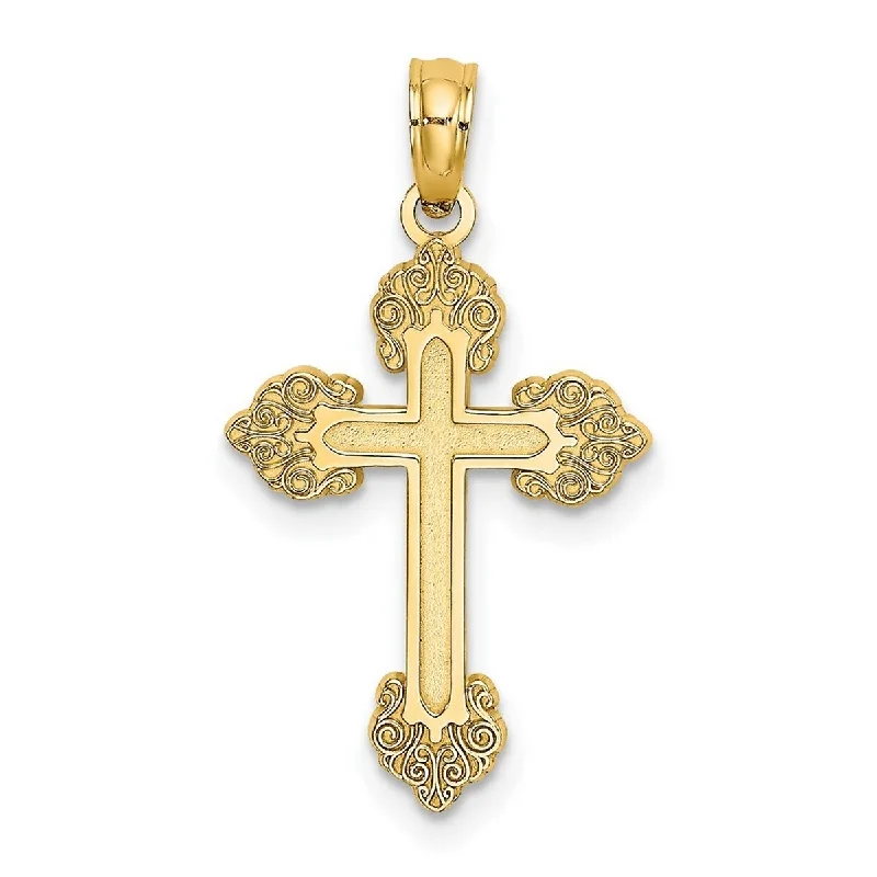 Raised bar necklaces-Curata 14k Yellow Gold Engraved Ends Budded Cross Necklace 14mm x19mm