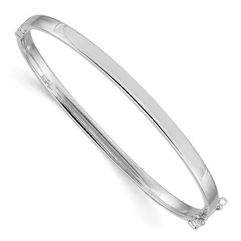 Tiny star bangles-Curata 14k White Gold Polished Hollow tube Safety clasp 4mm Hinged Cuff Stackable Bangle Bracelet