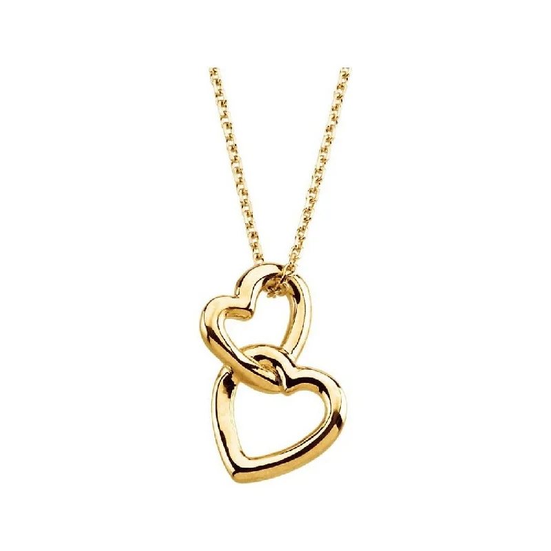 Patina bronze necklaces-Curata 14k Yellow Gold Polished Double Heart Pendant Necklace, 16"