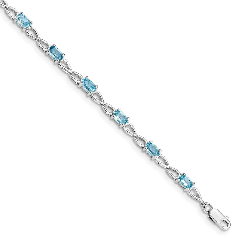 Fox motif bangles-Curata 925 Sterling Silver Polished Lobster Claw Closure Blue Topaz Bracelet