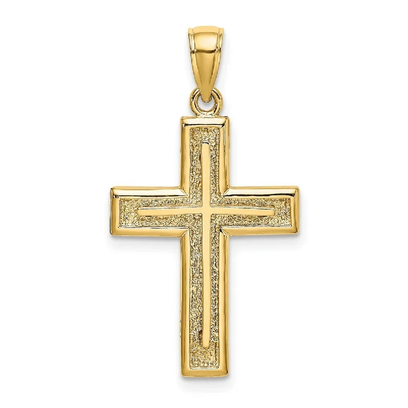 Bead weave necklaces-Curata 14k Yellow Gold Textured Framed Cross Pendant Necklace 19.3mm x 31.3mm