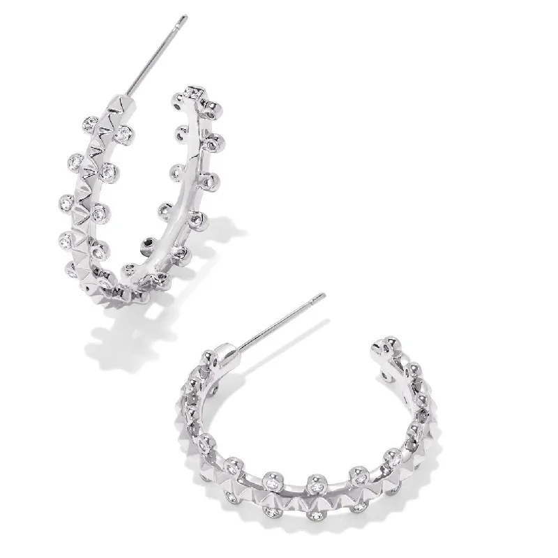 Light wood earrings-Kendra Scott | Jada Silver Small Hoop Earrings in White Crystal