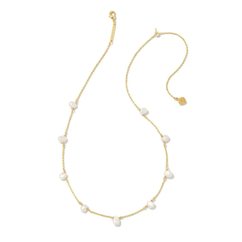 Heavy hoop earrings-Kendra Scott | Leighton Gold Pearl Strand Necklace in White Pearl