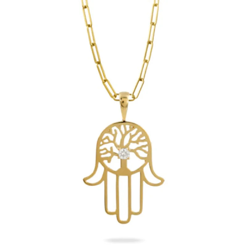 Celestial sign necklaces-18k Gold Hamsa Pendant Necklace