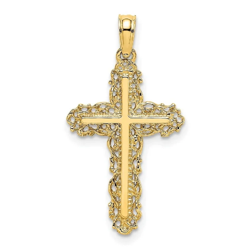 Dainty gem necklaces-Curata 14k Yellow Gold Filigree Lace Trim Cross Pendant Necklace 16mm x 21.3mm