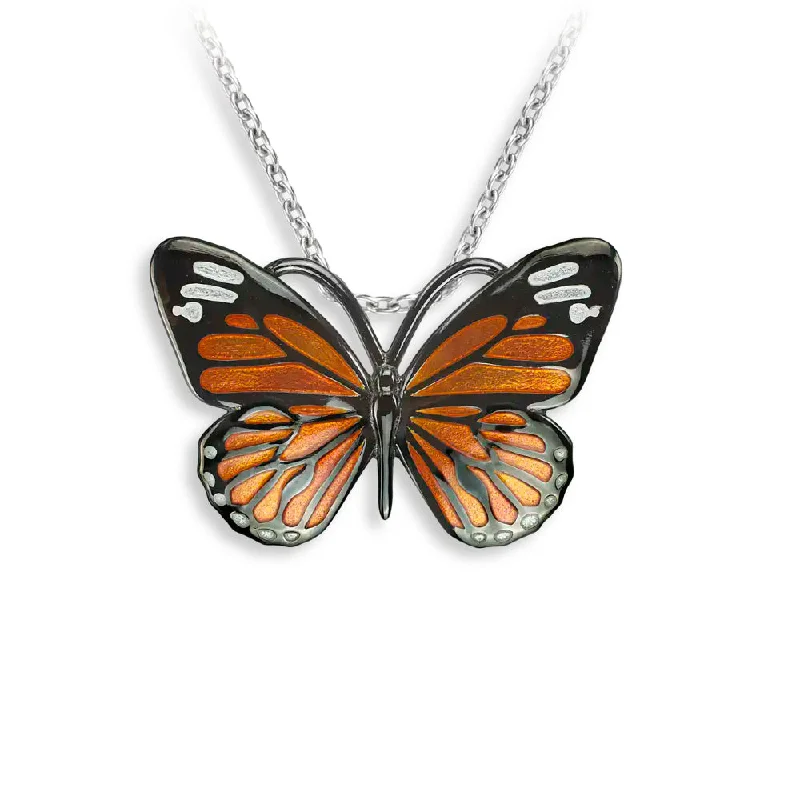 Textured disc necklaces-Nicole Barr Enamel Monarch Butterfly Pendant Necklace