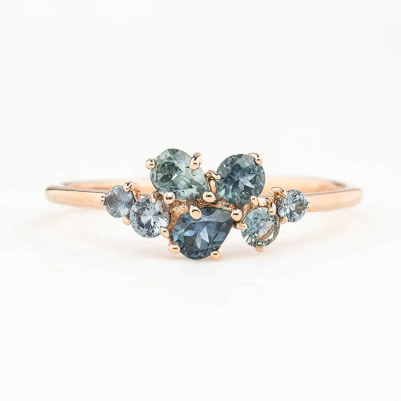 Knot design engagement rings-Seven Stones Stardust Cluster Ring, 14k rose gold