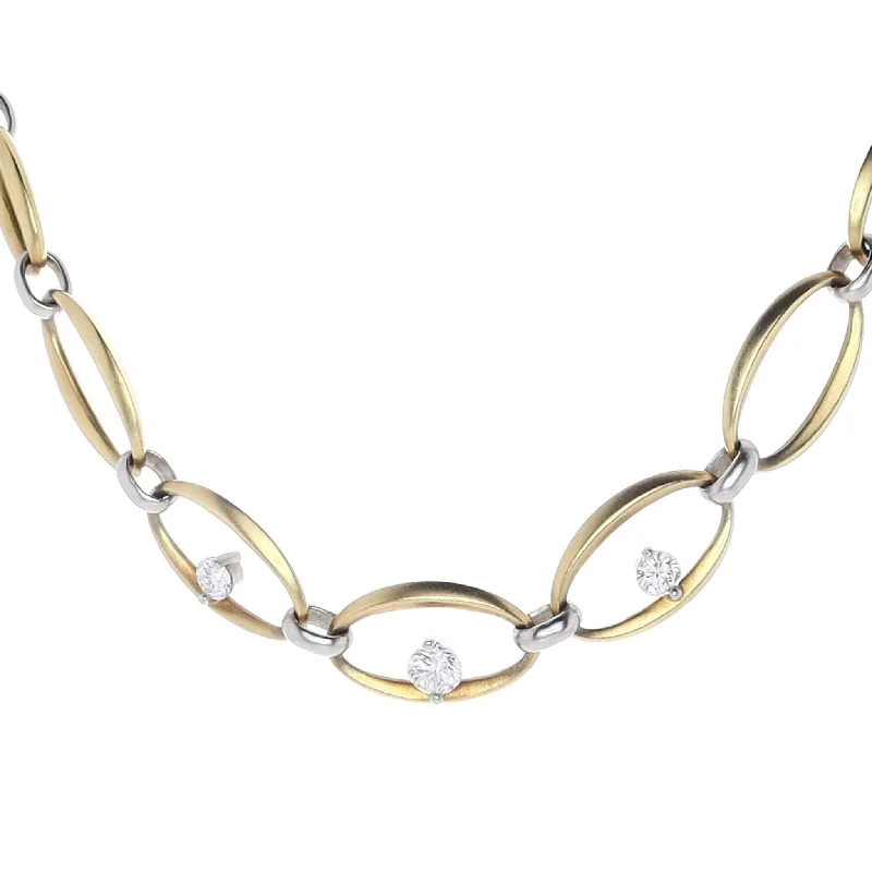 Sleek bar necklaces-Estate 18k Yellow Gold and Platinum Graduated Oval Link Diamond 16.5" Necklace