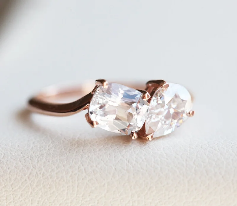 Beaded rim engagement rings-Alexandra Toi Et Moi Moissanite Ring