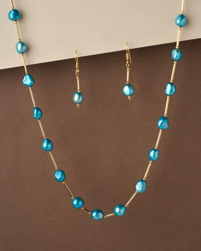 Onyx drop necklaces-Fancy Blue Pearl Necklace Set