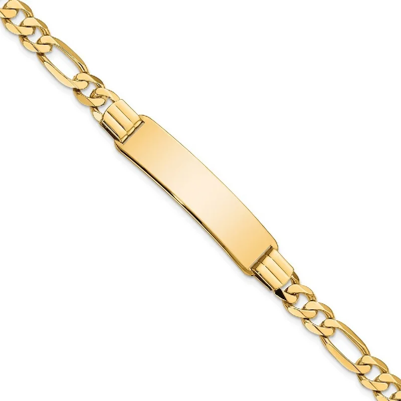 Light clay bangles-Curata 9mm 14k Yellow Gold Engravable Flat Figaro Link ID Bracelet