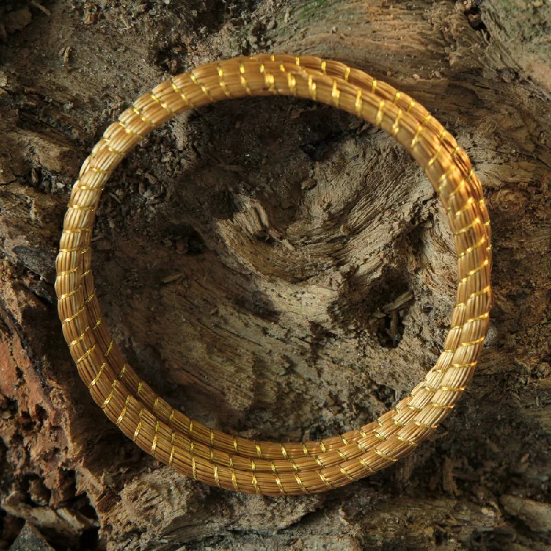 Silk tassel bangles-Handmade Set of 3 Golden Grass 'Natural Aura' Bracelets (Brazil)