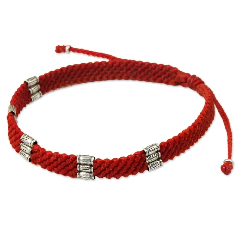 Snap clasp bangles-Handcrafted Silver 'Karen Bamboo in Scarlet' Bracelet (Thailand) - 7'6" x 9'6"